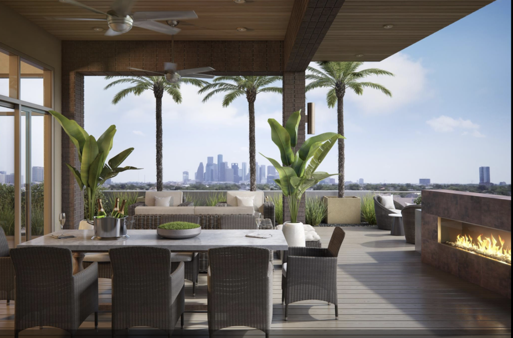 The outdoor living retreat in the penthouse at Mimosa Terrace is allluring.